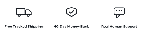 Free tracked shipping, 60-day money-back, real human support